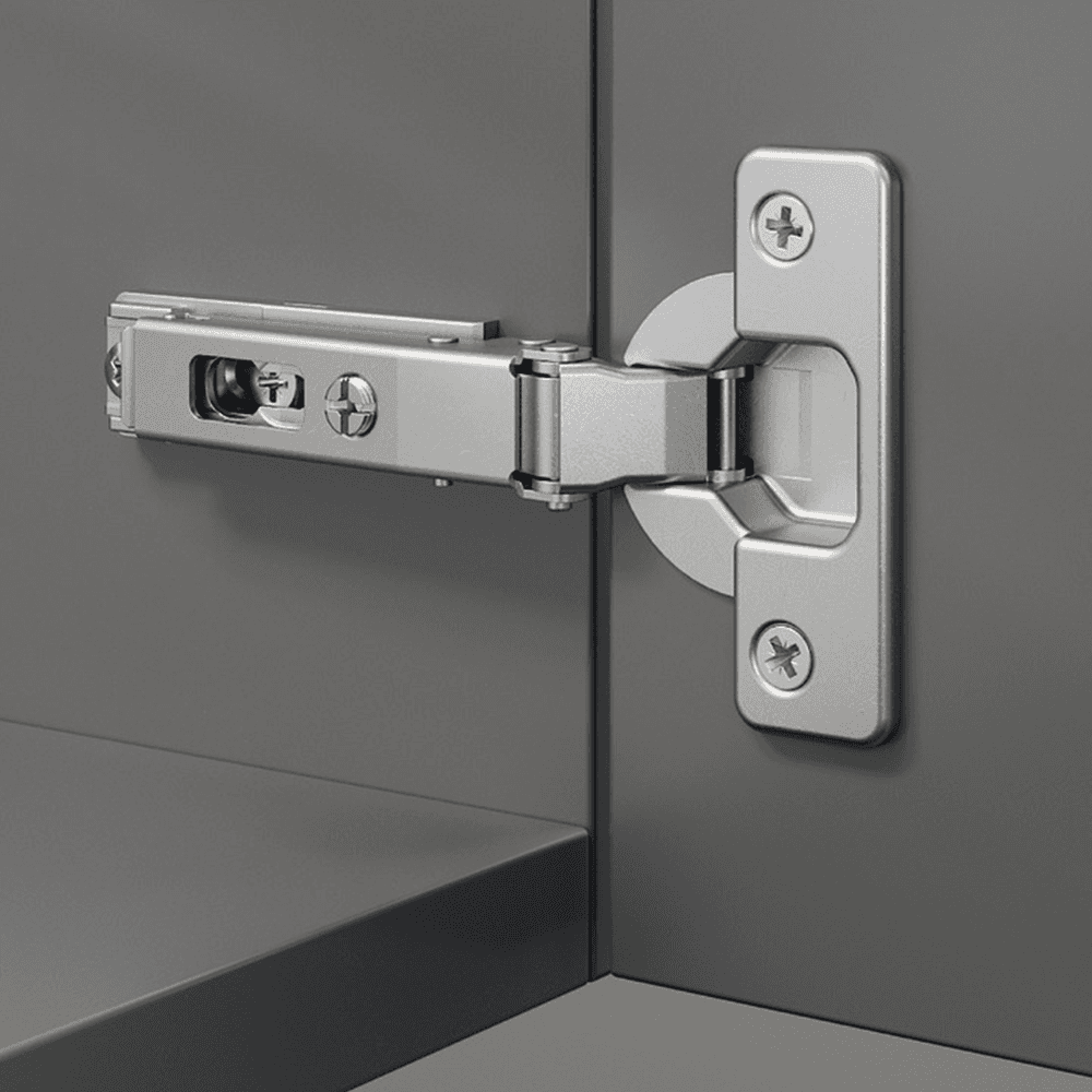 Series 200 94° Opening Thick Door Hinge, 45mm Bore Pattern, Free-Swinging, Full Overlay, Nickel-Plated, Dowelled