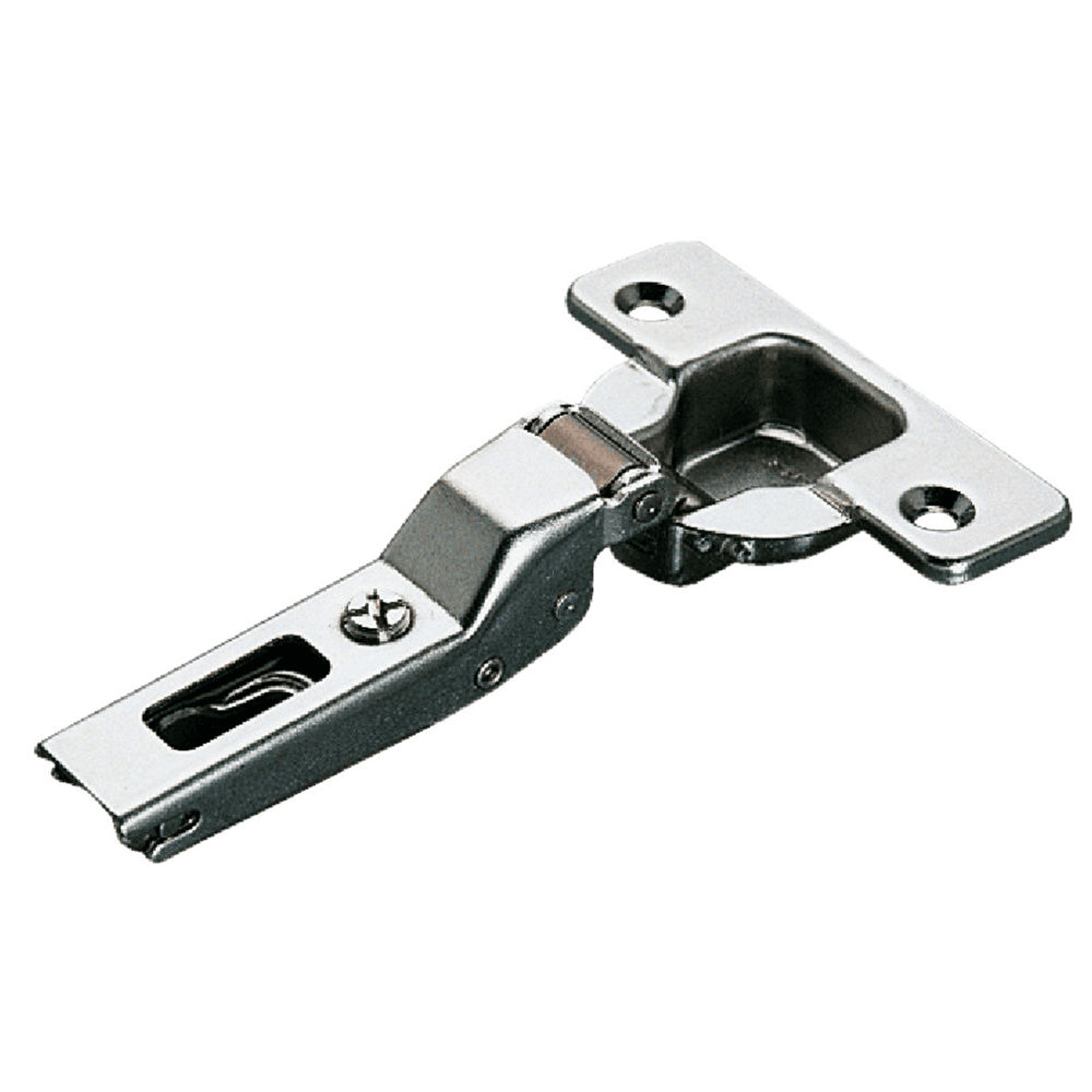 Push Series 200 110° Opening Hinge, 45mm Bore Pattern, Self-Closing, Half Overlay, Nickel-Plated, Dowelled