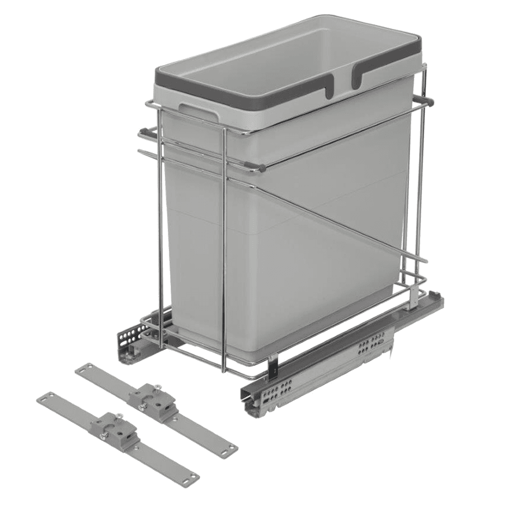 Single 35 QT Bottom-Mount Waste Container Pullout with Soft-Closing, Gray