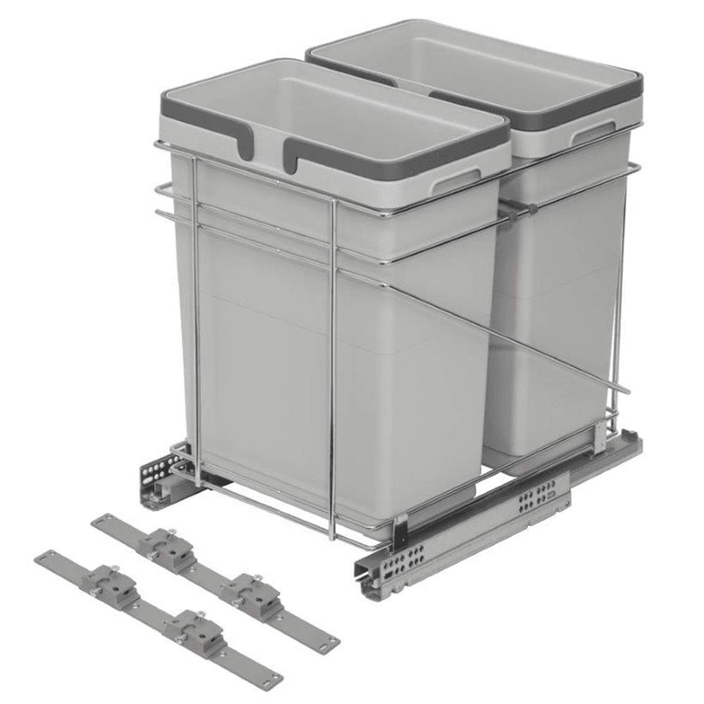 Double 32 QT Bottom-Mount Waste Container with Full-Extension Soft-Closing Slides, Gray