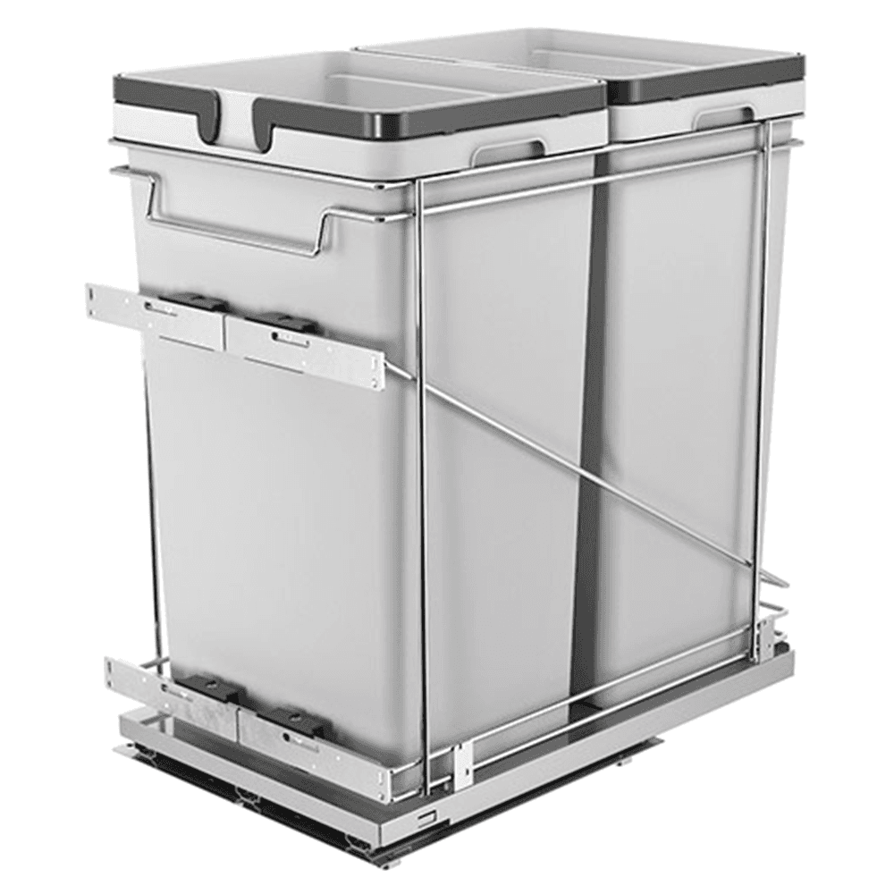 Double 50 QT Bottom-Mount Waste Container Pullout with Adjustable Bracket, Gray