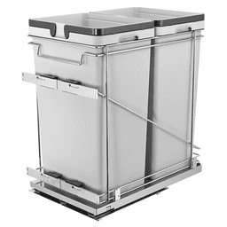 Double 50 QT Bottom-Mount Waste Container Pullout with Adjustable Bracket, Gray