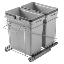 Double 32 QT Bottom-Mount Waste Container Pullout with Adjustable Bracket, Silver