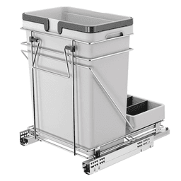 Single 32 QT Bottom-Mount Waste Container Pullout with Rear Bracket for 15" Cabinet Opening, Gray