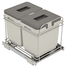 Double 16 QT Bottom-Mount Waste Container Pullout with Lid/Handle for 12" Cabinet Opening, Gray