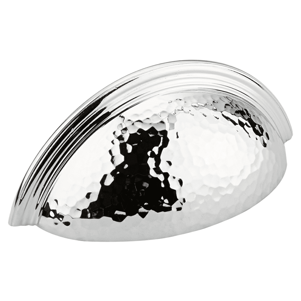3" Atherton Hammered Plain Edge Cup Pull, Polished Chrome