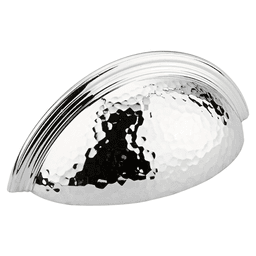 3" Atherton Hammered Plain Edge Cup Pull, Polished Chrome