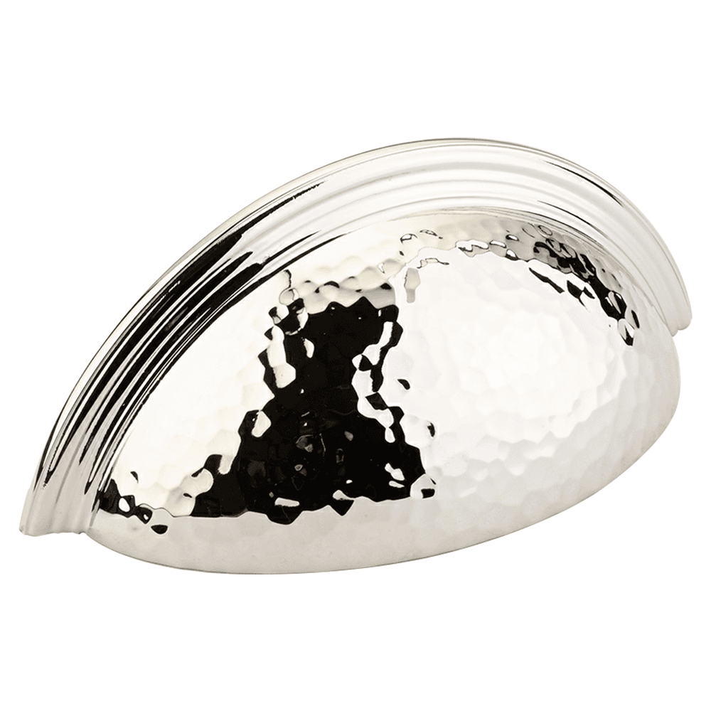 3" Atherton Hammered Plain Edge Cup Pull, Polished Nickel