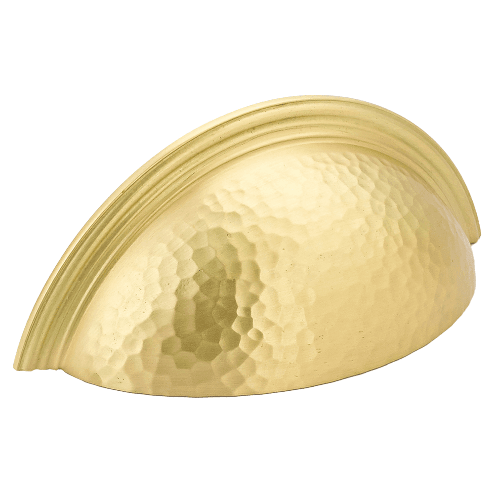 3" Atherton Hammered Plain Edge Cup Pull, Satin Brass