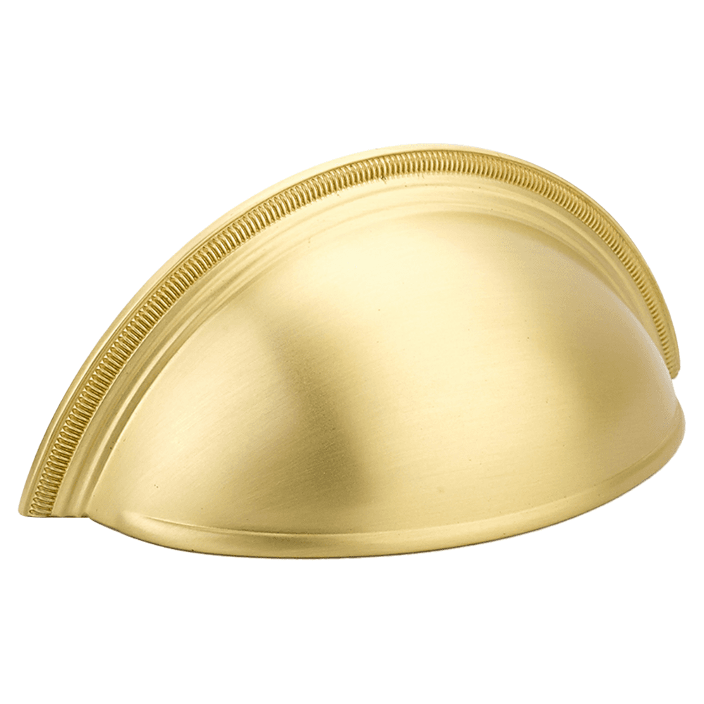 3" Atherton Plain Surface Knurled Edge Cup Pull, Satin Brass