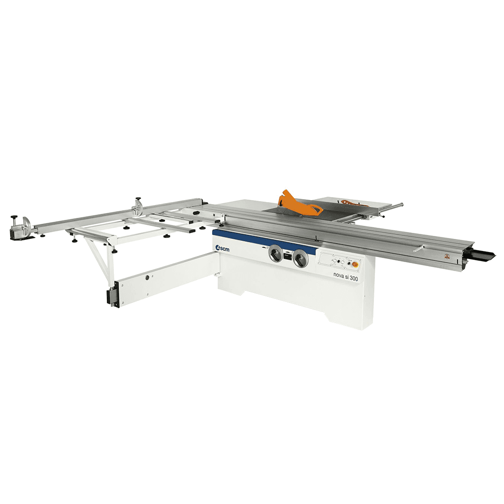 SCM 3-Phase 9Hp 5.5' Manual Short-Stroke Sliding Table Saw w/tilting 12&Prime; main blade, overarm blade guard & 50&Prime; rip capacity