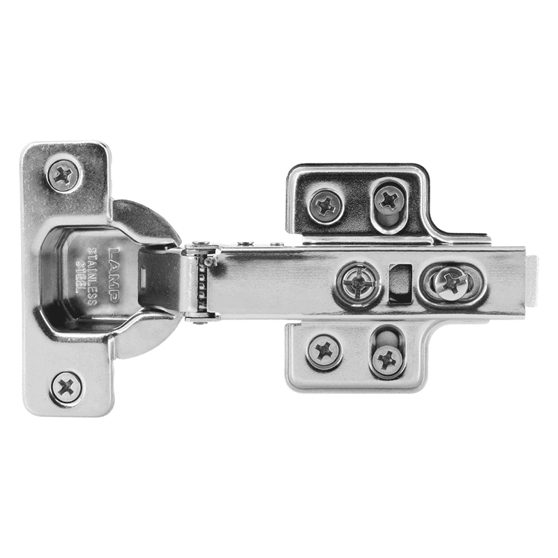 101° Opening Standard Euro Hinge with Catch, 19 Overlay, Stainless Steel, Screw-On