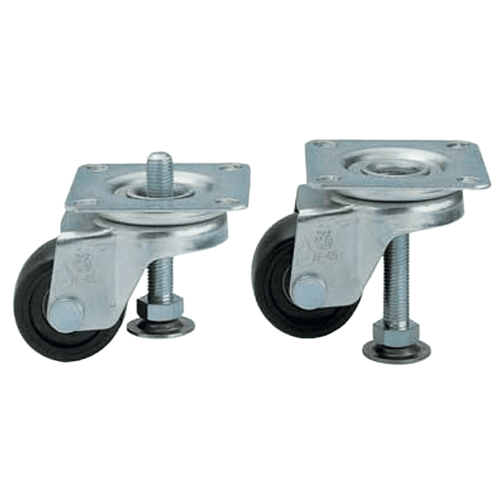4-1/64" x 65mm Rubber Swivel Caster with Leveling Glide, Chrome