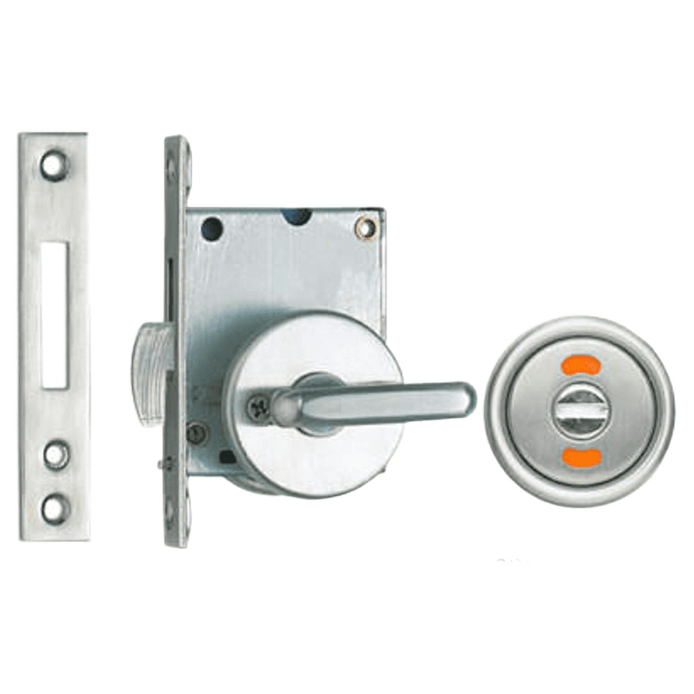 Sliding Door Latch with Indicator Lever, Satin
