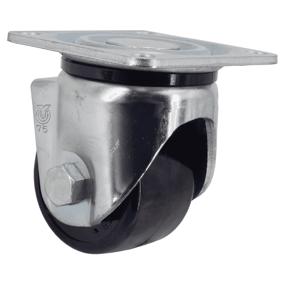 107mm x 100mm Low Profile Heavy Duty Single Caster, Clear Zinc Chromate