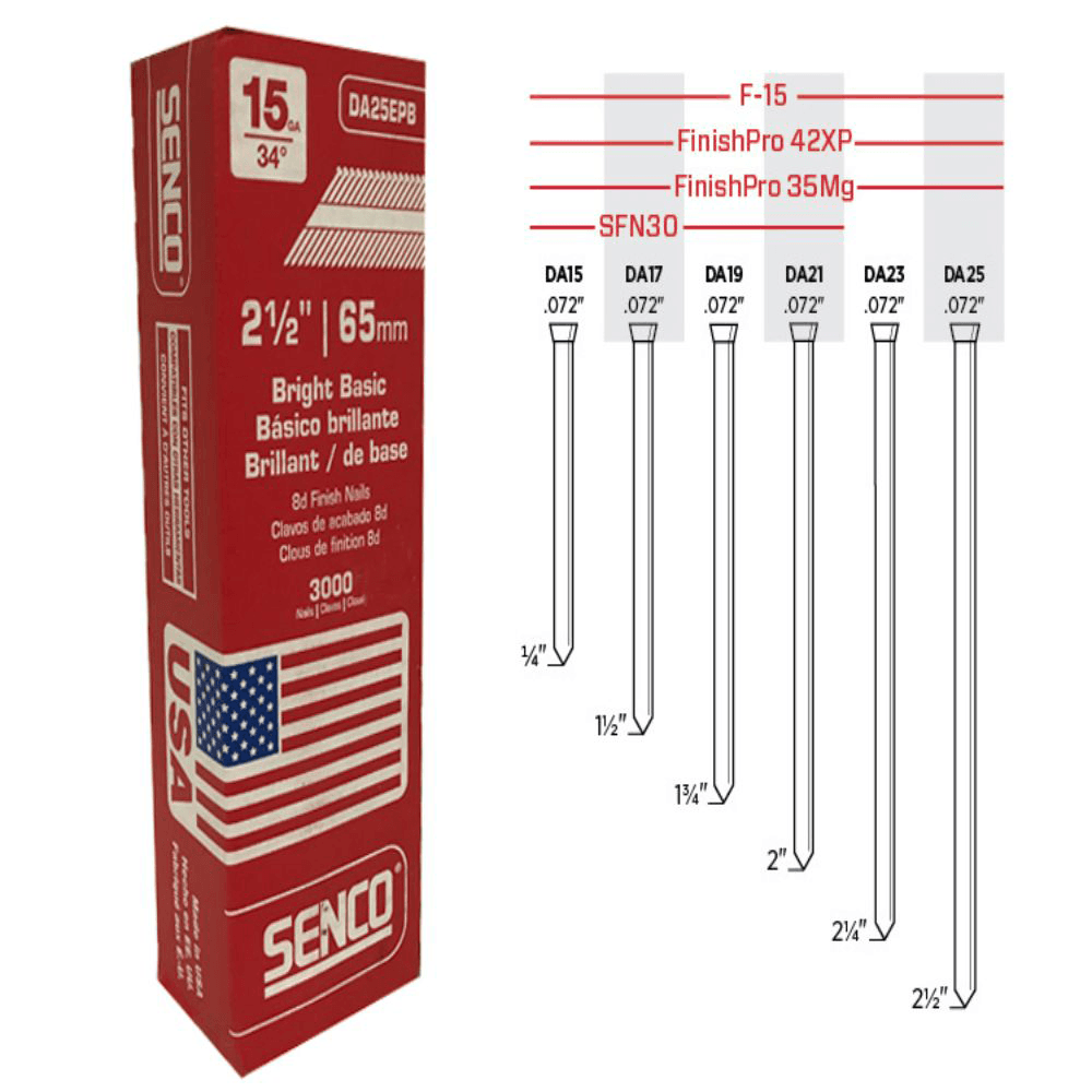 2-1/2" 34° Angled Strip Finish Nail, 15 Gauge, Box of 3 Thousand
