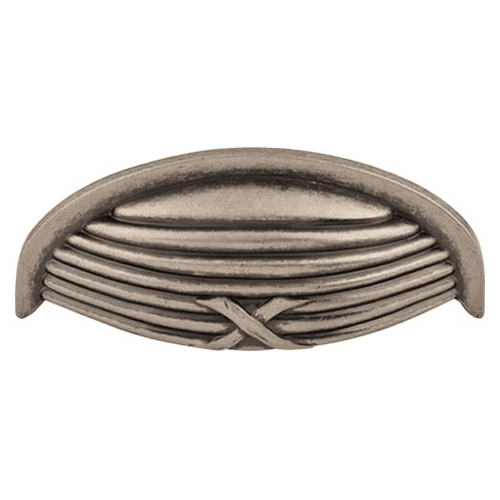 3" Edwardian Ribbon/Reed Cup Pull, Pewter Antique