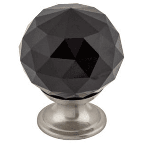 1-3/8" Black Crystal Knob, Brushed Satin Nickel