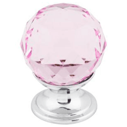 1-1/8" Pink Crystal Knob, Polished Chrome