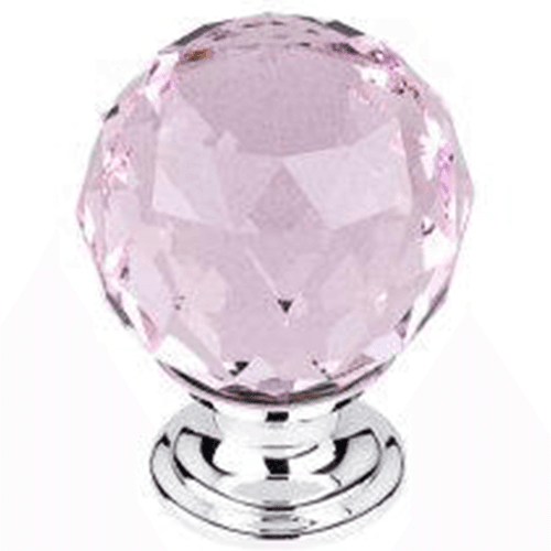 1-3/8" Pink Crystal Knob, Polished Chrome
