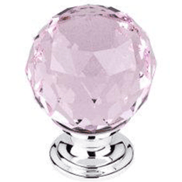 1-3/8" Pink Crystal Knob, Polished Chrome