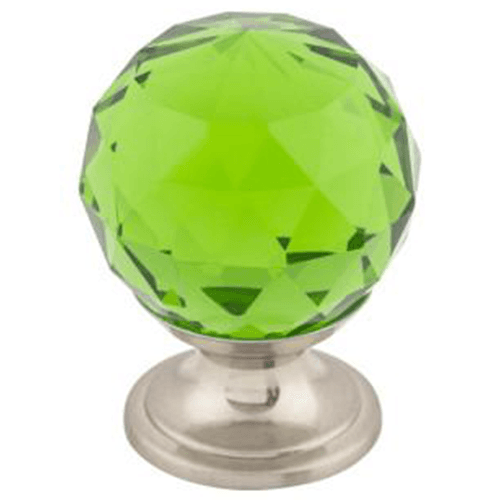 1-1/8" Green Crystal Knob, Brushed Satin Nickel