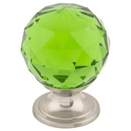1-1/8" Green Crystal Knob, Brushed Satin Nickel