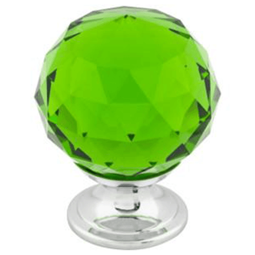 1-3/8" Green Crystal Knob, Polished Chrome