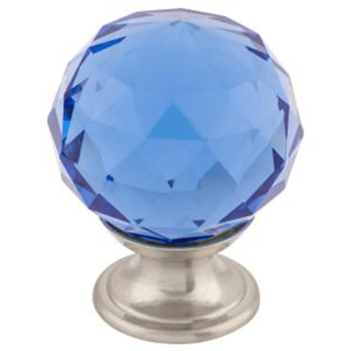 1-3/8" Blue Crystal Knob, Brushed Satin Nickel