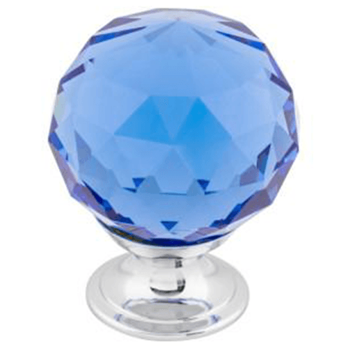 1-3/8" Blue Crystal Knob, Polished Chrome