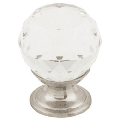 1-1/8" Clear Crystal Knob, Brushed Satin Nickel