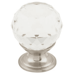 1-1/8" Clear Crystal Knob, Brushed Satin Nickel