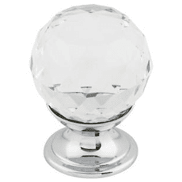 1-1/8" Clear Crystal Knob, Polished Chrome