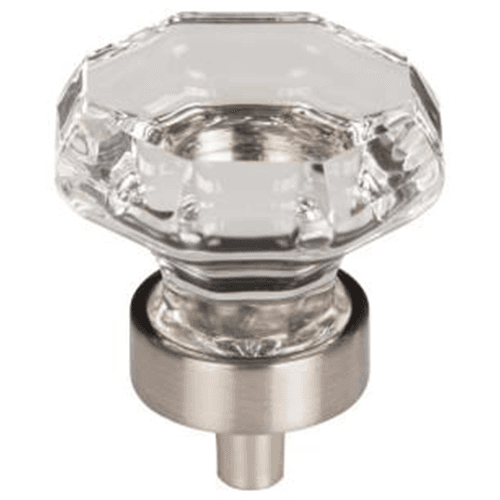 1-3/8" Clear Octagon Crystal Knob, Brushed Satin Nickel