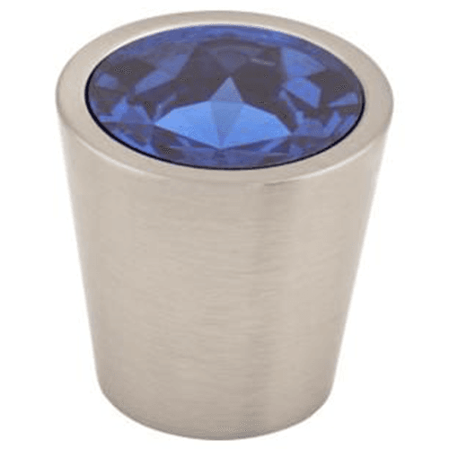1-1/16" Blue Crystal Center Knob, Brushed Satin Nickel