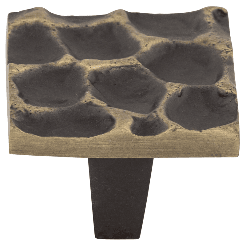 1-3/8" Cobblestone Square Knob, Brass Antique