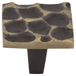 1-3/8" Cobblestone Square Knob, Brass Antique