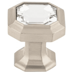 1-1/8" Chareau Crystal Emerald Knob, Brushed Satin Nickel