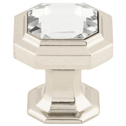 1-1/8" Chareau Crystal Emerald Knob, Polished Nickel