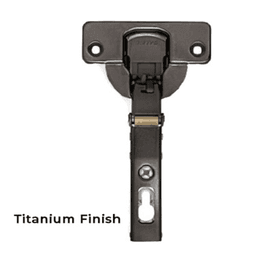 Series N 94° Opening Thick Door Hinge, 52mm Bore Pattern, Full Overlay Hinge, Soft-Closing, Screw-On, Titanium