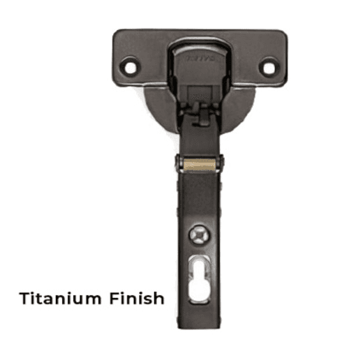 Series N 94° Opening Thick Door Hinge, 52mm Bore Pattern, Half Overlay Hinge, Self-Closing, Screw-On, Titanium