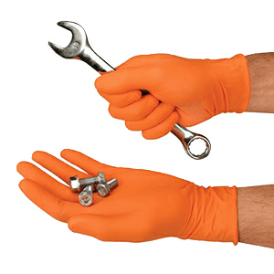 Large NSI FlexShield Heavy-Duty Nitrile Powder-Free Disposable Gloves, Orange