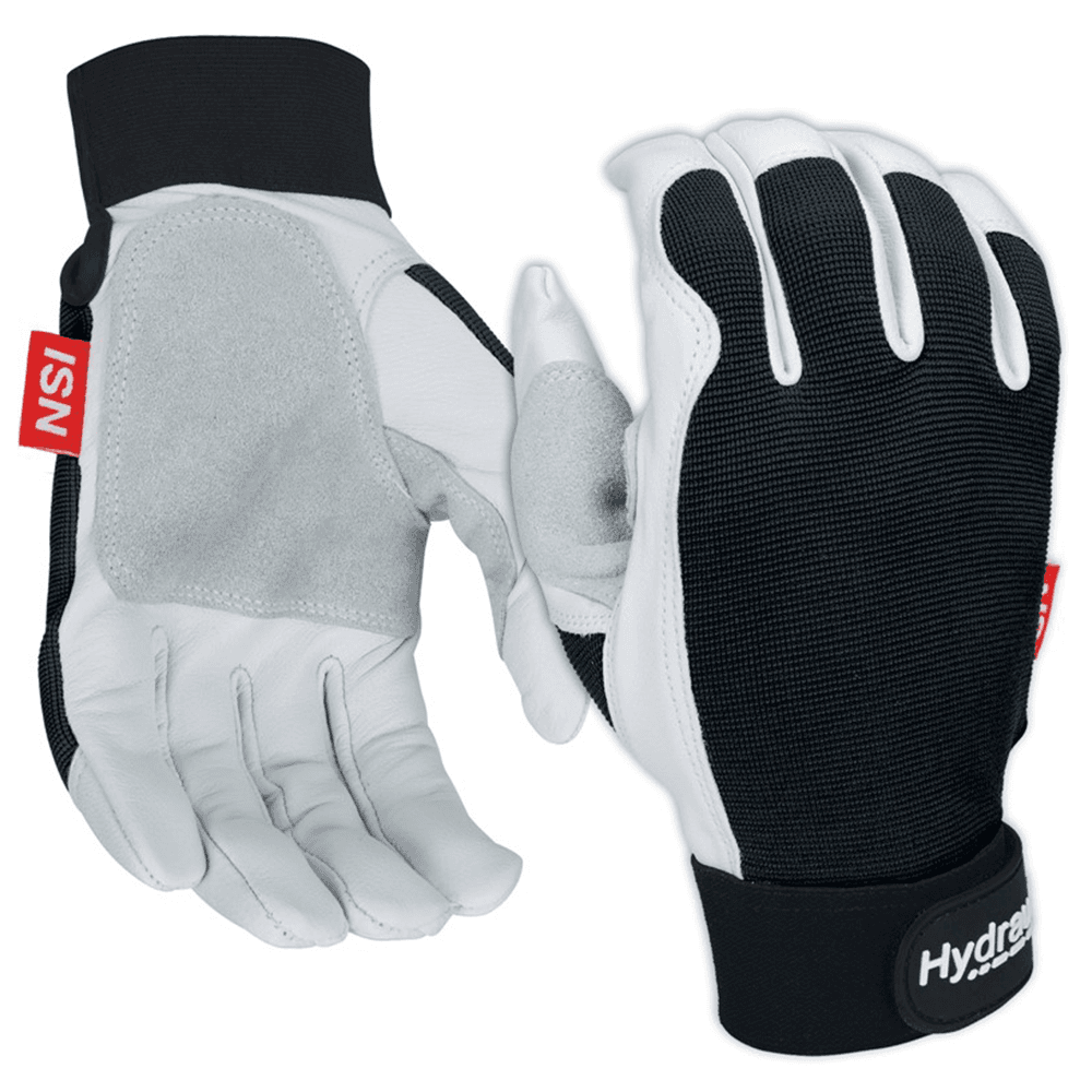 Large Goatskin/Stretch Knit Sport Utility Gloves, Black/White
