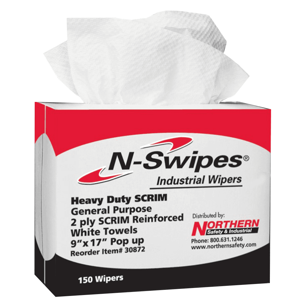 N-Swipes® Heavy Duty Scrim Industrial Wiper, White, 9" x 17" (150/Box)