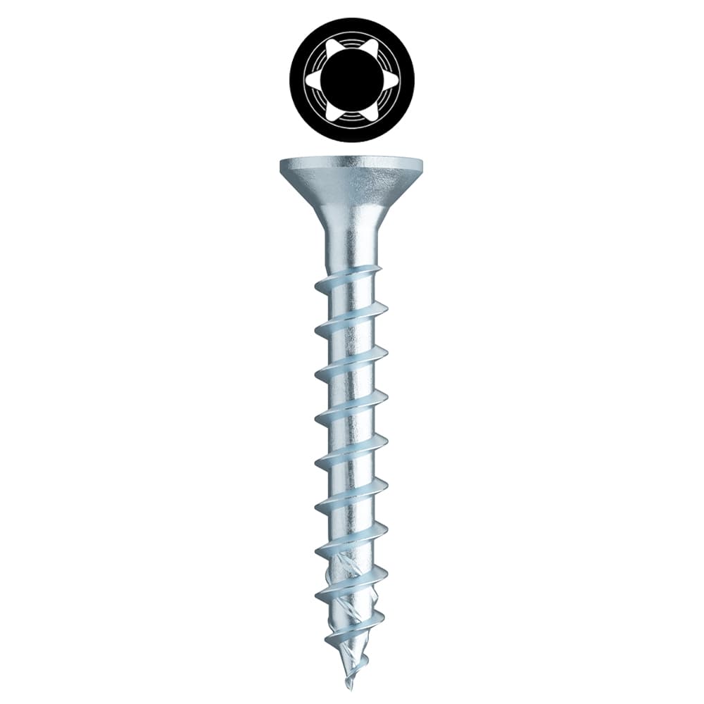 #6 x 3/4" Flat Head Assembly Screw, RW20 Drive Coarse Thread and Sharp 30° Point, Zinc, Box of Thousand by Wurth