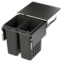 WASH Space XX Double 46.5QT Full Height Hamper System for 22-1/2" Cabinet Opening, Carbon Steel Gray