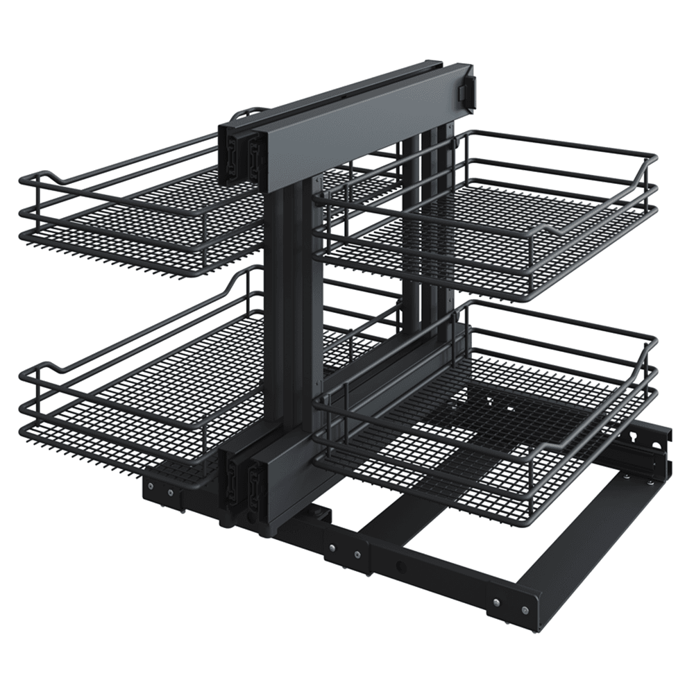 2-Tier Saphir Full Access Blind Corner Pull-Out with Soft-Closing for 17.5" Cabinet Opening, Carbon Steel Gray