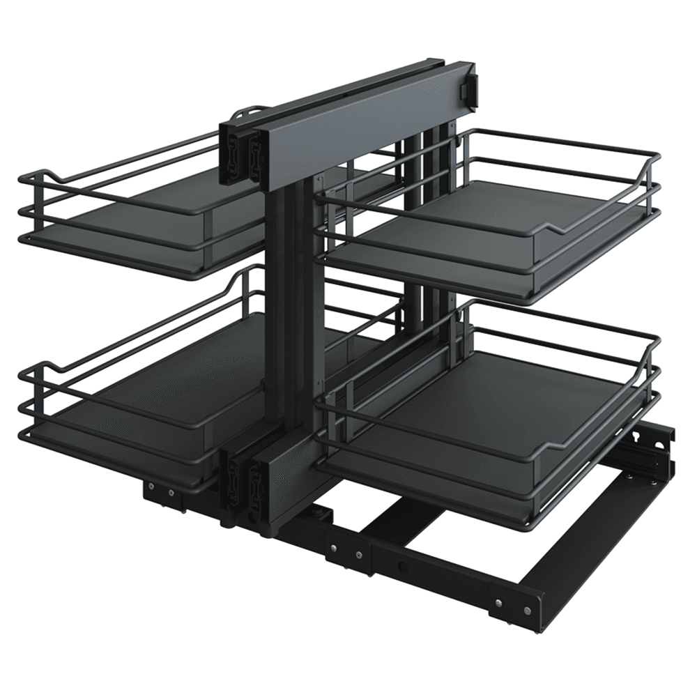2-Tier Scalea Full Access Blind Corner Pull-Out with Soft-Closing for 17.5" Cabinet Opening, Carbon Steel Gray