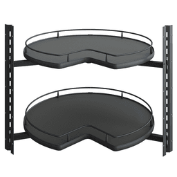 27" Kidney Shaped 2 Tray Scalea Lazy Susan, Carbon Steel Gray