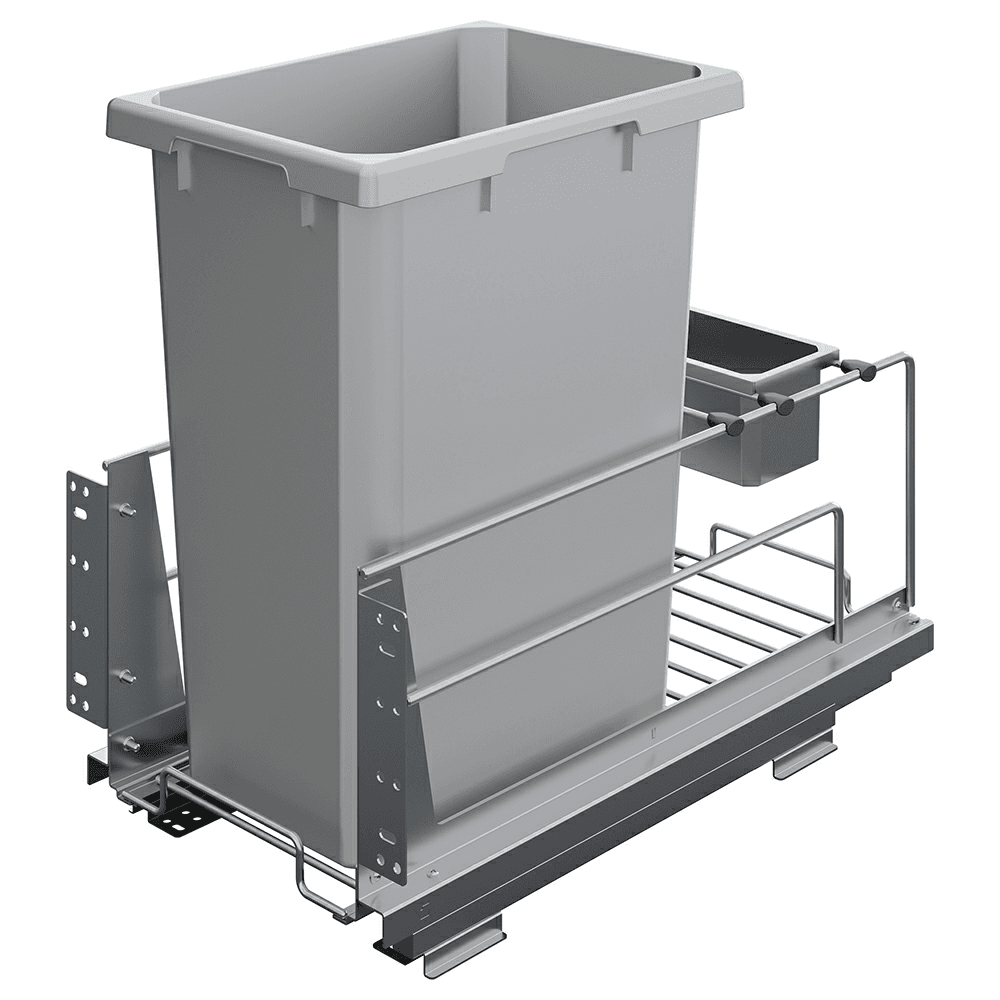 Single 50 QT Bottom-Mount Saphir Waste Container Pullout with Soft-Closing, Platinum